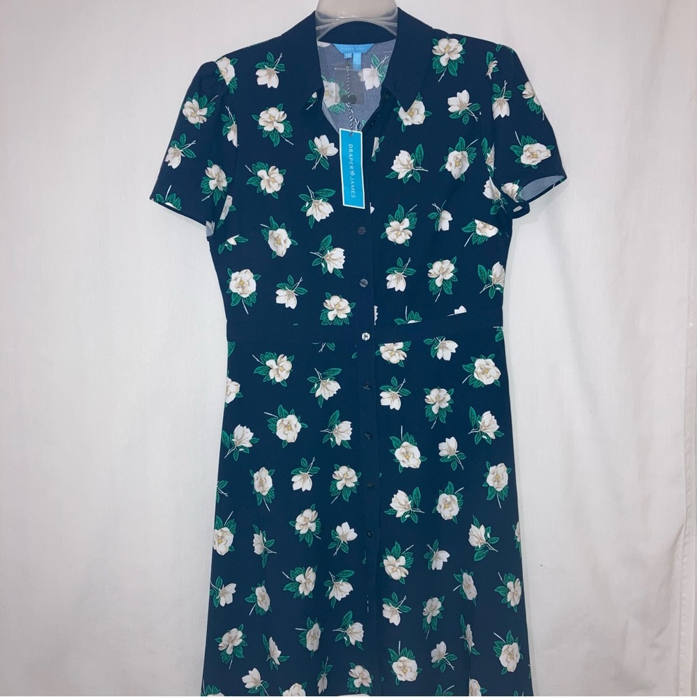 Draper James Faith Shirt Dress in Navy Magnolia, Size 10 - Picture 4 of 14